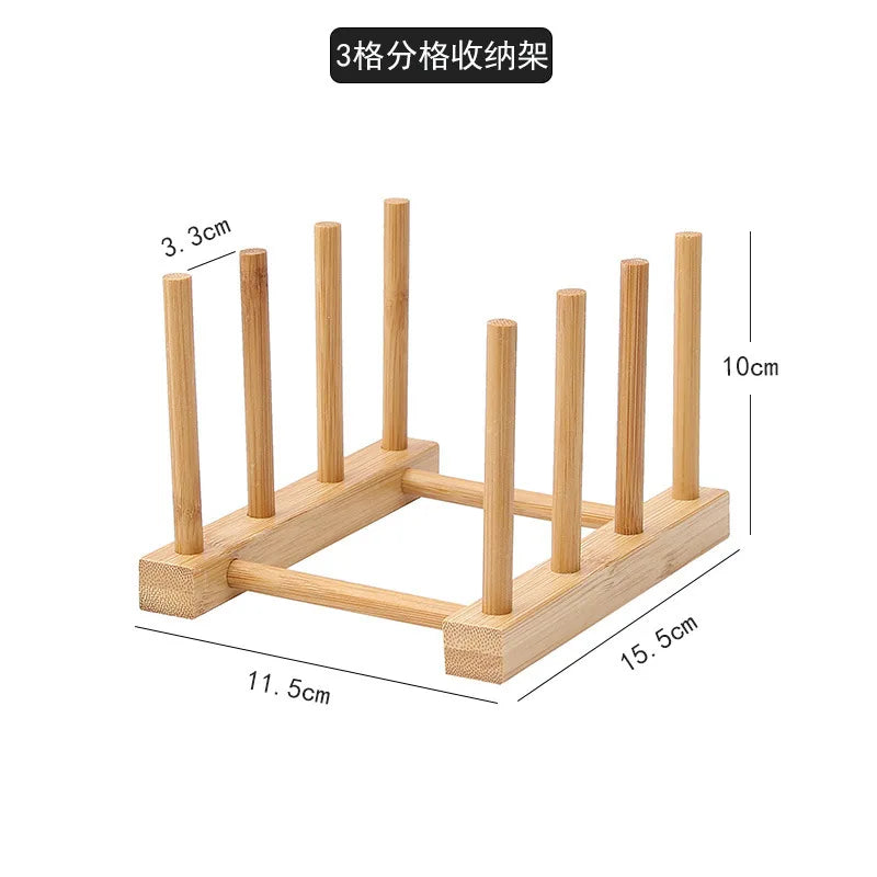 Kitchen Dish Drain Rack Wooden Display Stand Drainer Holder Drying Bowl Holder Simple Pot Lid Shelf Dinnerware Storage Organizer