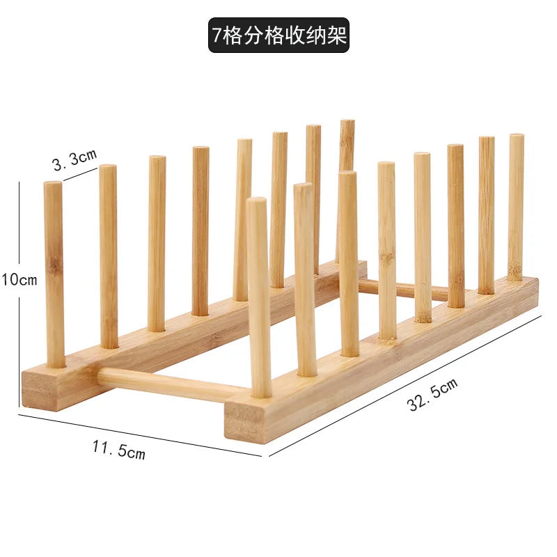 Kitchen Dish Drain Rack Wooden Display Stand Drainer Holder Drying Bowl Holder Simple Pot Lid Shelf Dinnerware Storage Organizer
