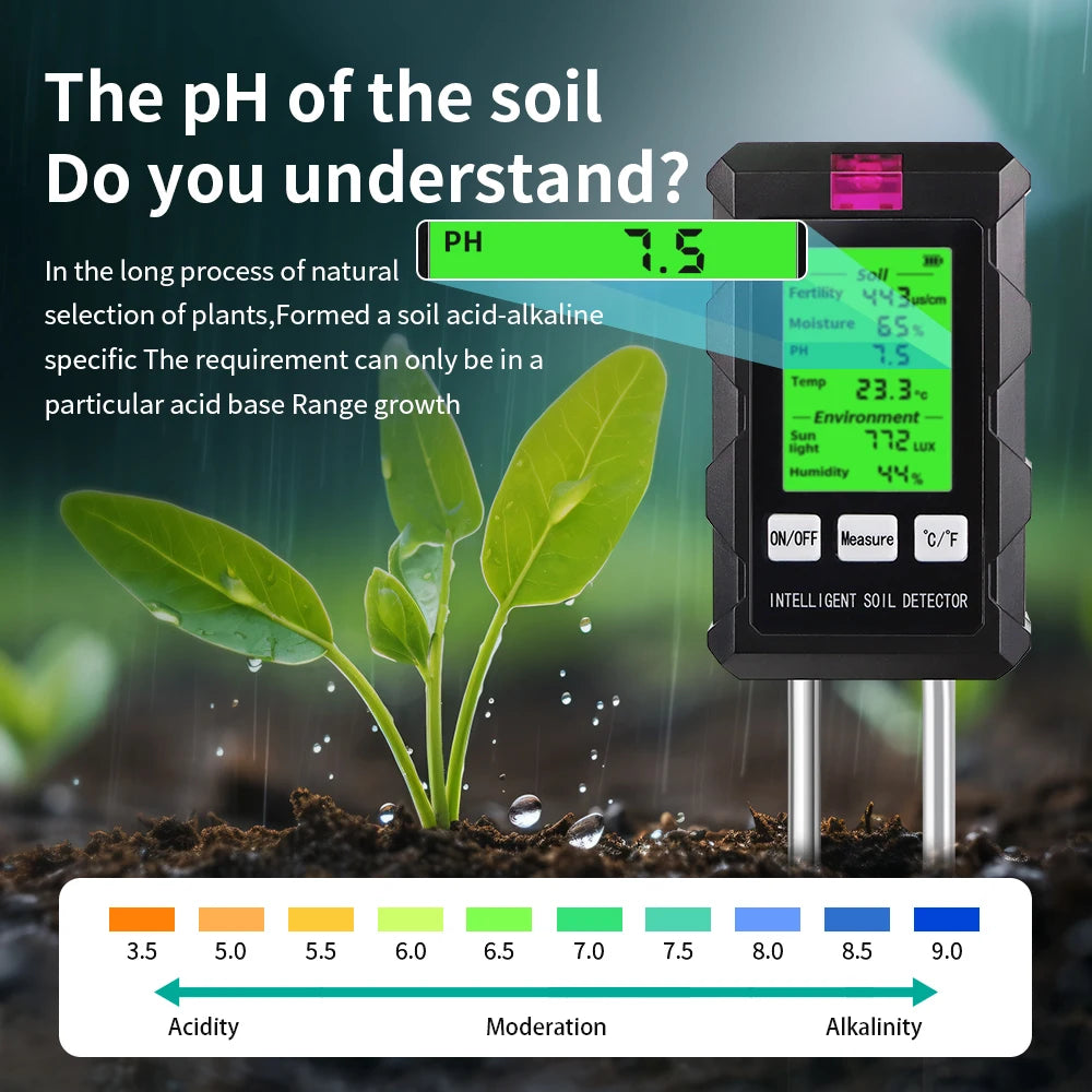 6 in 1 Digital Soil Tester Multifunctional Soil PH Detector Moisture Fertility pH Temperature Humidity Light Meter for Garden