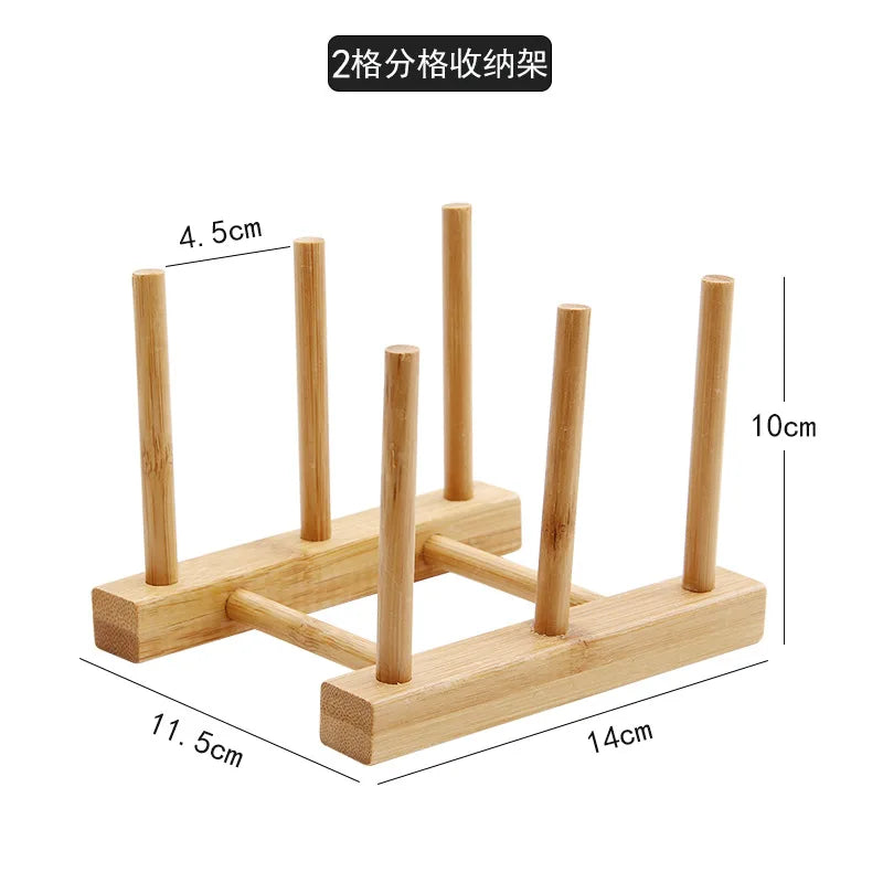 Kitchen Dish Drain Rack Wooden Display Stand Drainer Holder Drying Bowl Holder Simple Pot Lid Shelf Dinnerware Storage Organizer
