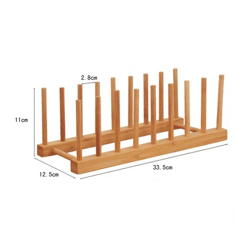 Kitchen Dish Drain Rack Wooden Display Stand Drainer Holder Drying Bowl Holder Simple Pot Lid Shelf Dinnerware Storage Organizer